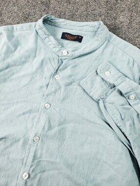 Gallop California 100% Linen Shirt Mens Medium Button Up Band Collar Light Blue